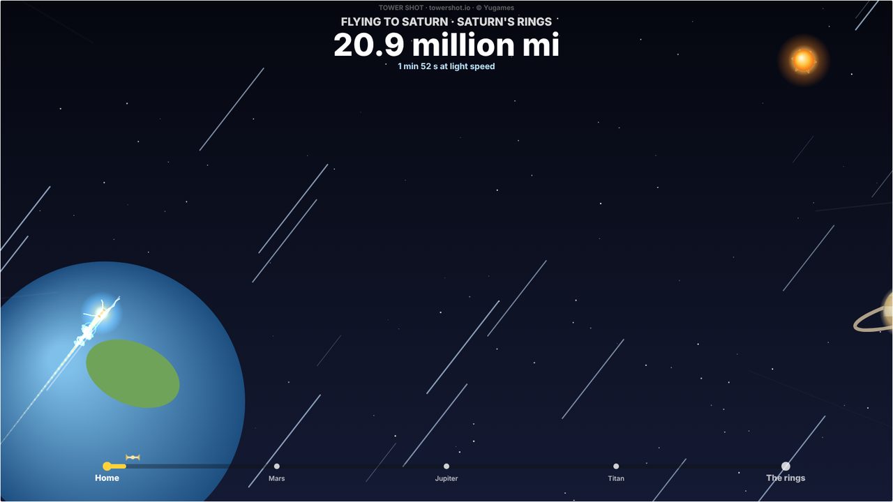 A dart flying through space past the Earth towards Saturn